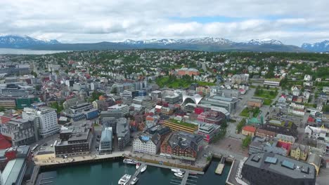 tromso, norway aerial footage. tromso is considered the northernmost city in the world with a population above 50000.