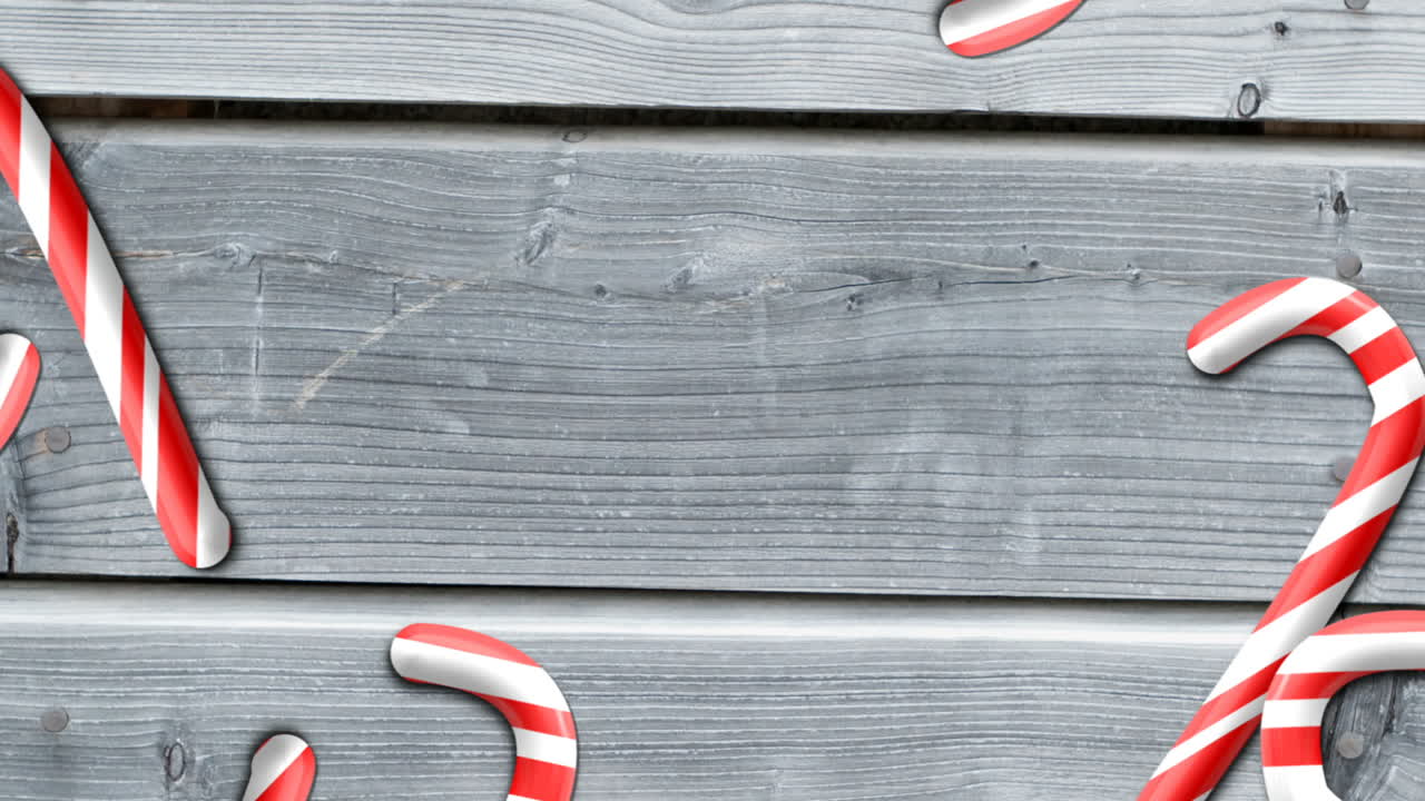 Animation of party candy against wooden background