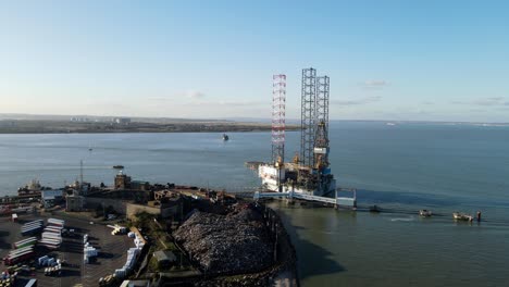 oil rig moored at sheerness aerial footage