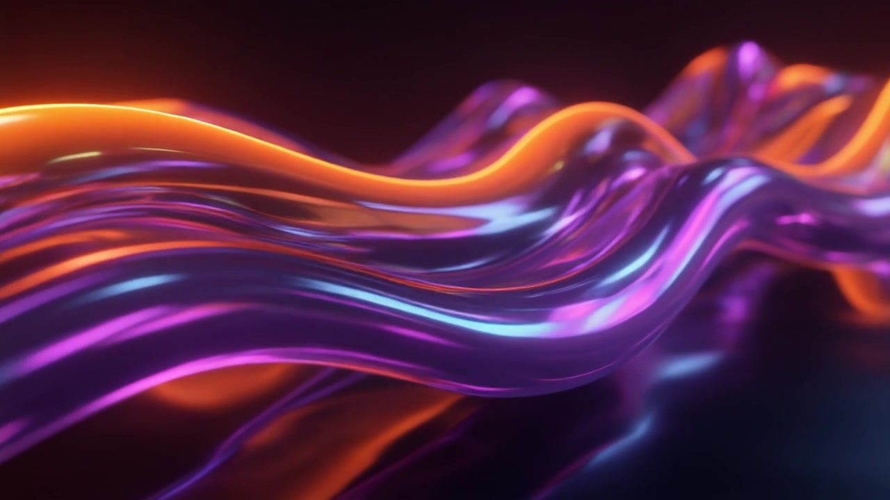 Abstrakt 3D-animation af glødende lilla og orange flydende bølger