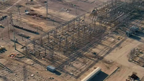 overhead view of electrical power substation and infrastructure