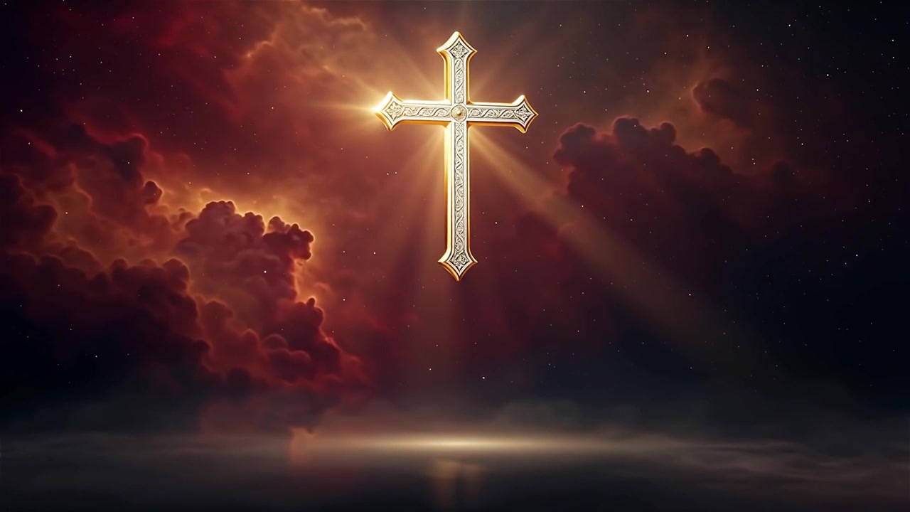 Croce Cristiana Luce Celestiale Sfondo per il Culto.