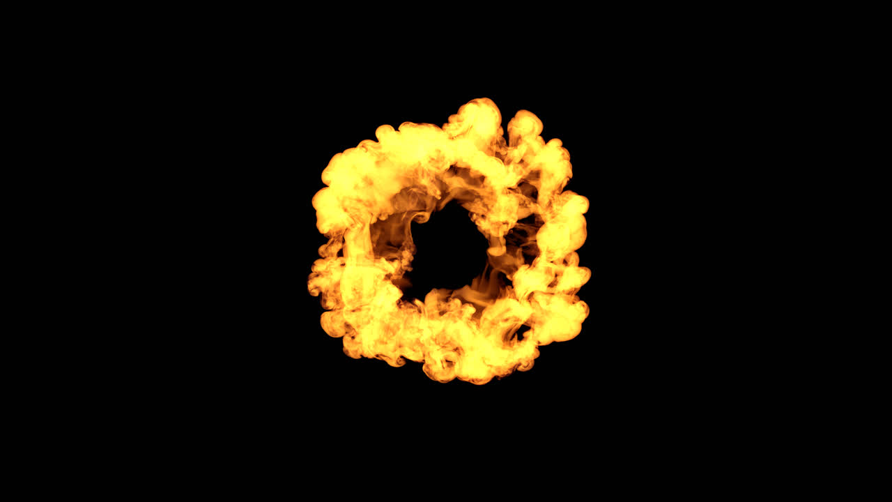 Fire and Smoke Explosion Expanding and Dissipating on Black Background