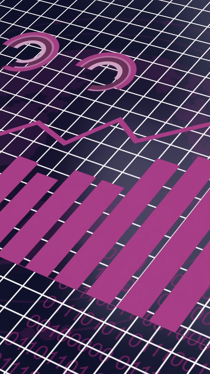 Animation of financial data processing over dark background