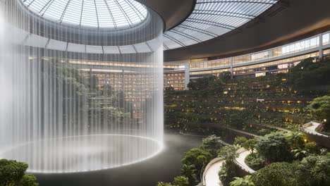 indoor waterfall and garden atrium