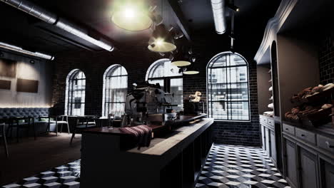 black and white checkered floor in modern cafe