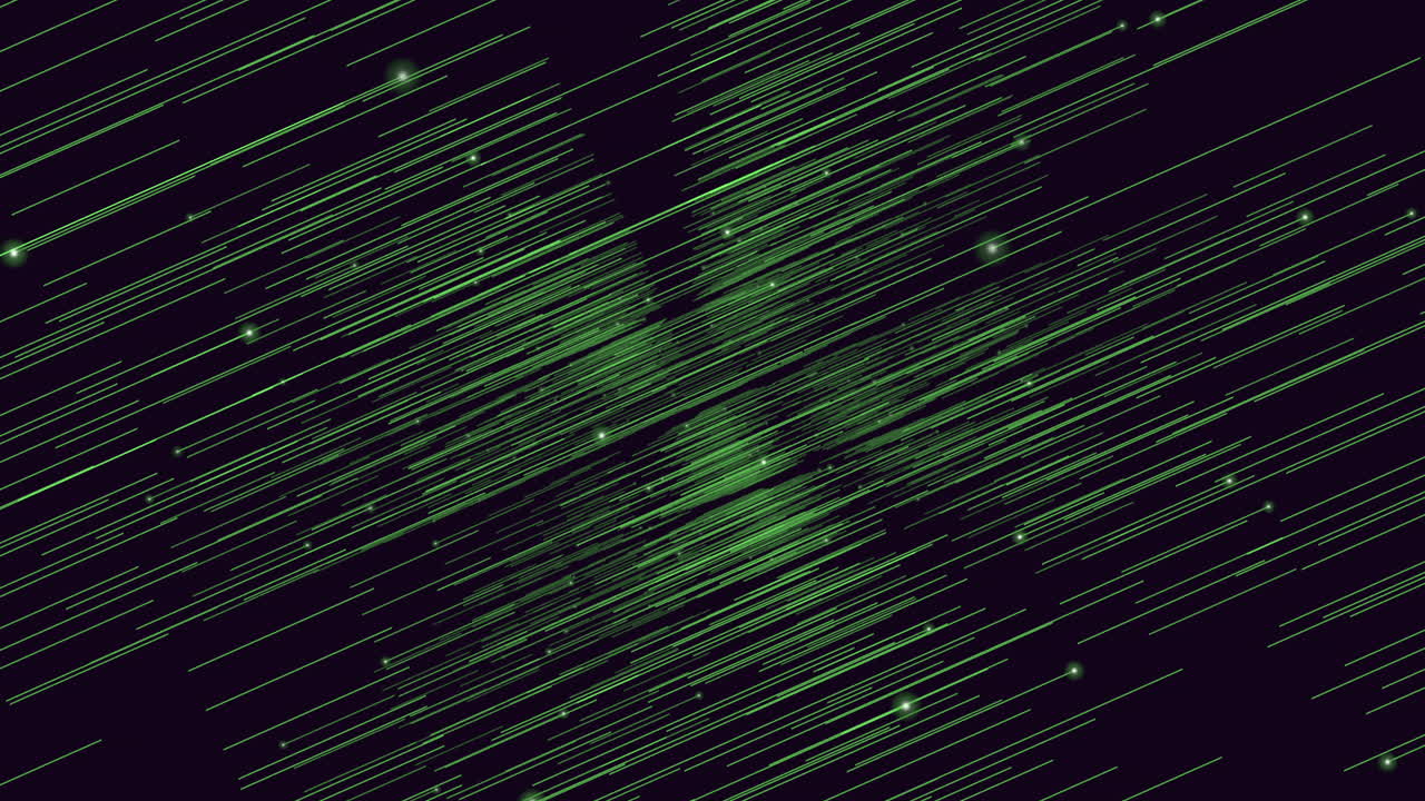 Linee verdi stellate scintillanti su sfondo scuro