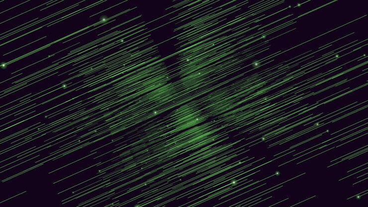 Linee verdi stellate scintillanti su sfondo scuro