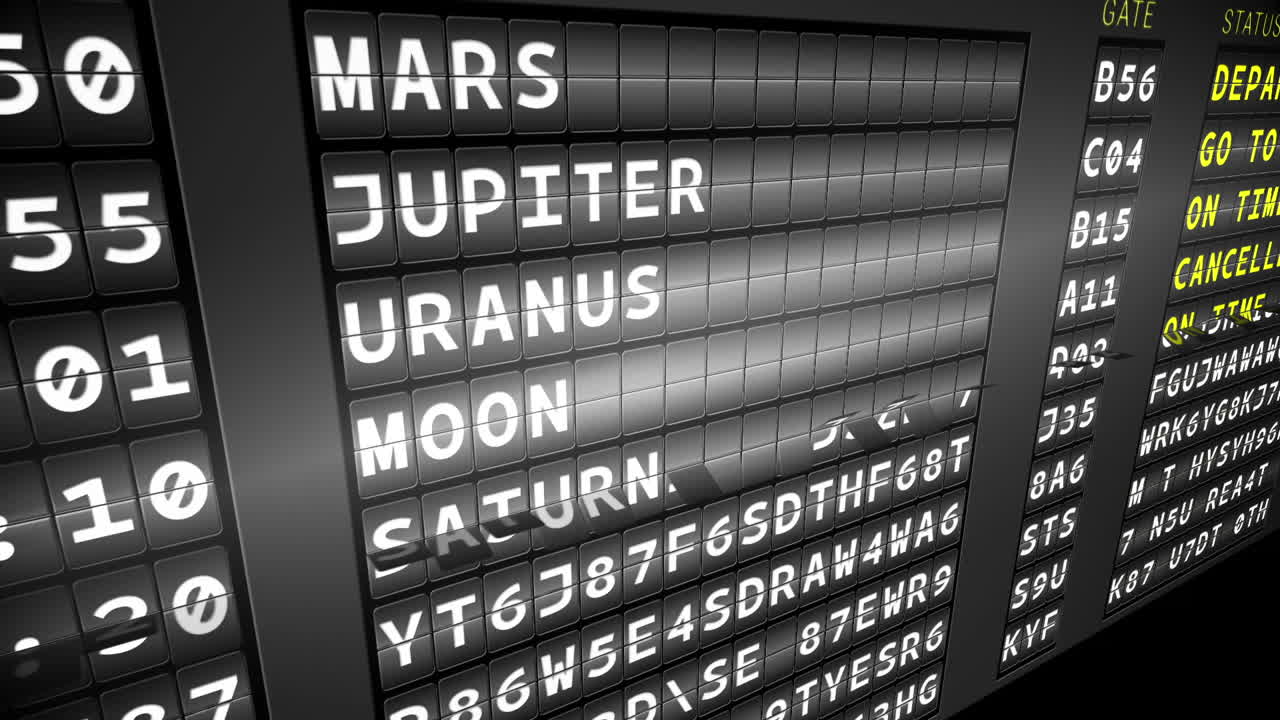 Departures board for space travel