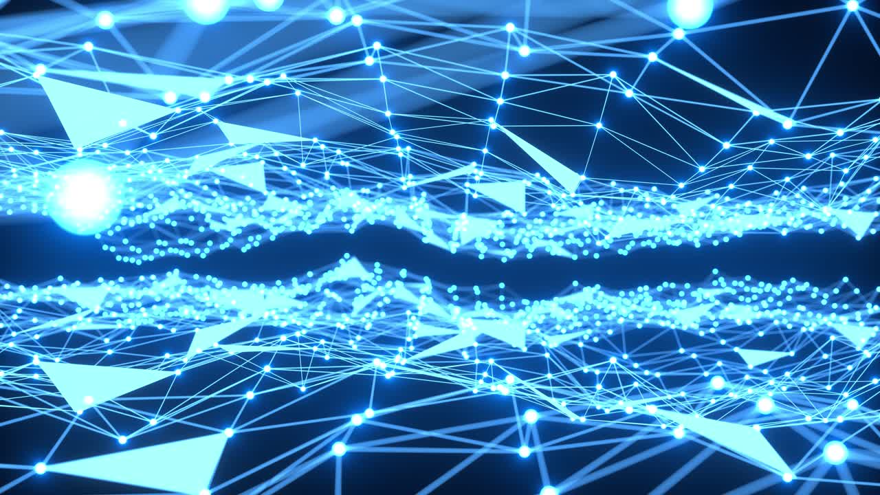 Abstract background dark blue with plexus motion graphic. Moving lines and dots. 3d animation