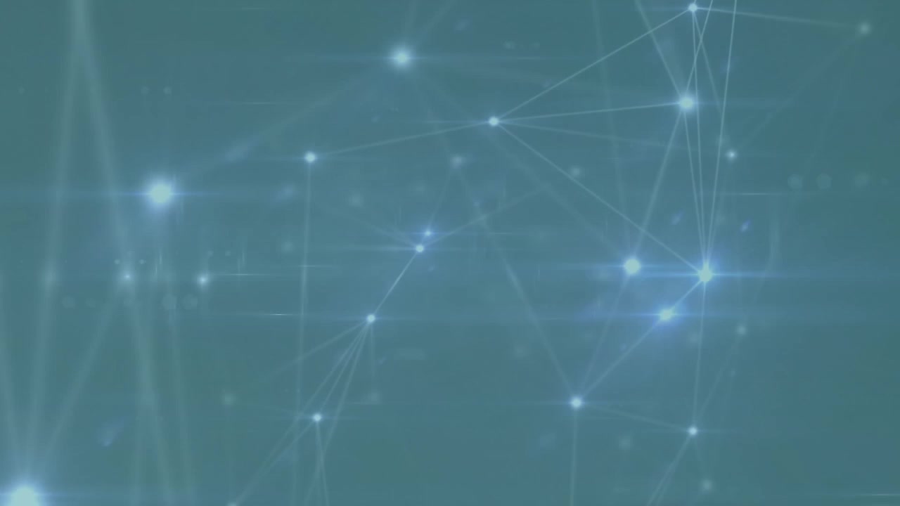 Animation of network of connections with glowing spots over blue background