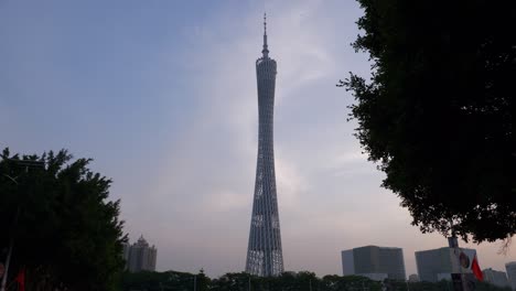 sunset time guangzhou city famous canton tower front walking panorama 4k china