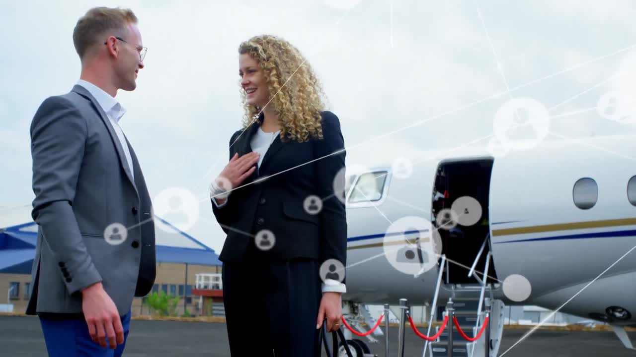 백인 비즈니스 사람들 위에있는 사람들과 연결 네트워크의 애니메이션 아이콘