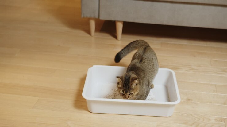 gatto che usa la lettiera