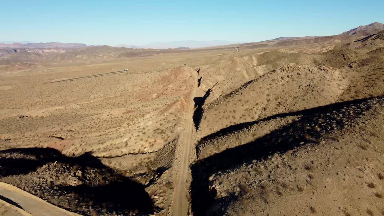 US, AZ, Hoover Dam, Hwy 93, 2025-01-15 - Drone view of an old abandoned railroad grade in the desert