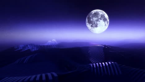 moonlit abstract landscape in blue and purple