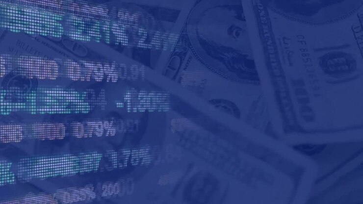 Animation of financial data processing over american dollar bills