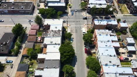 aerial overhead drone view of a chicago urban neighborhood during the afternoon