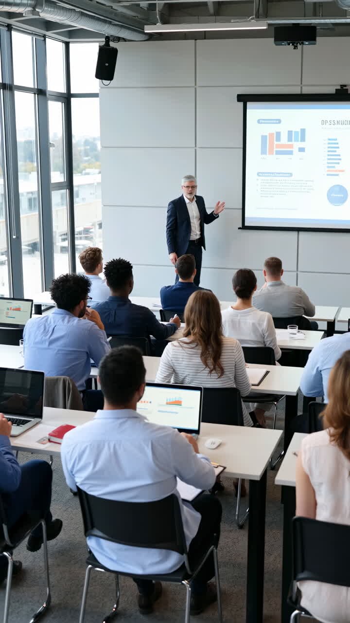Business conference or training session with a speaker and audience