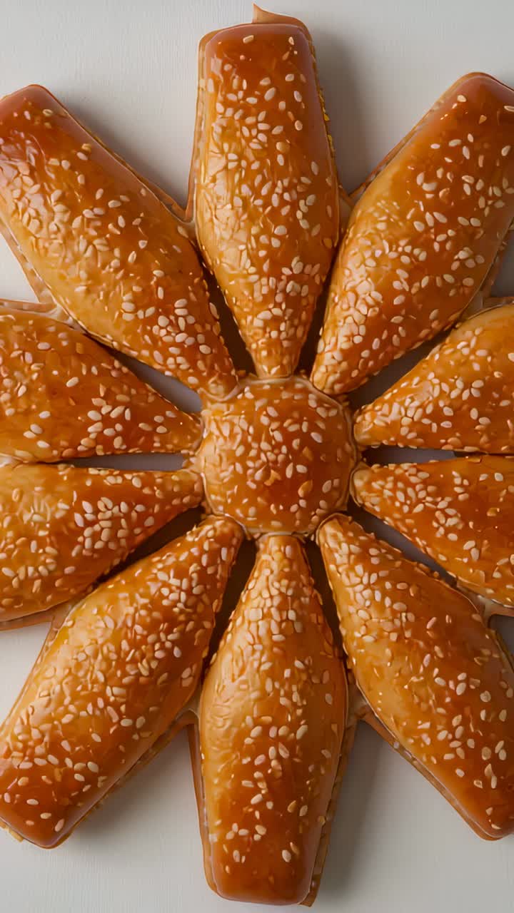 Vertical video: Starting camera zooming in on plate to center roll, 10 petal rolls, showing seeds