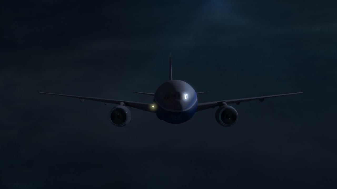 Camera Pans Around A Logo Free Airplane Flying During A Night Sky Free Stock Video Footage