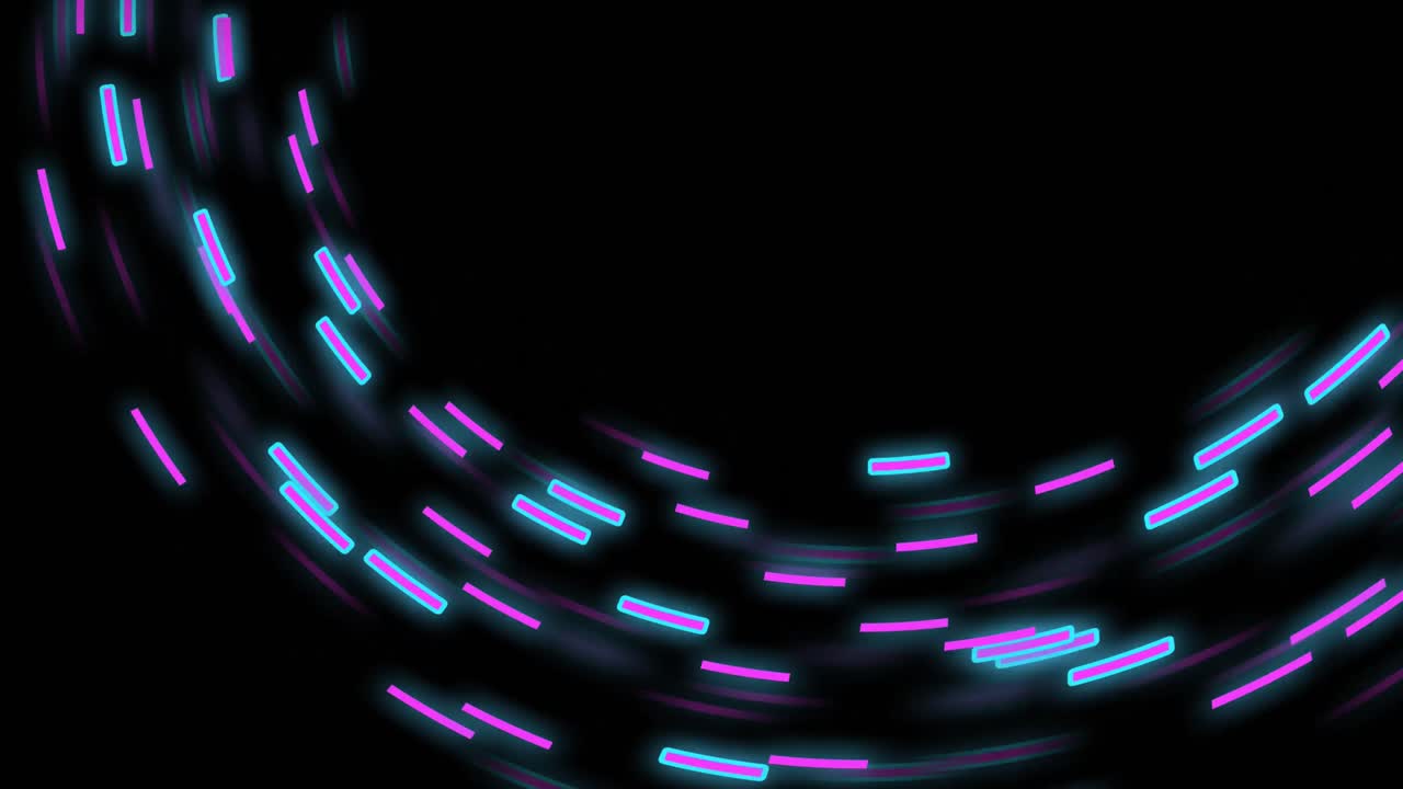 Animation of glowing light trails of data transfer over black background