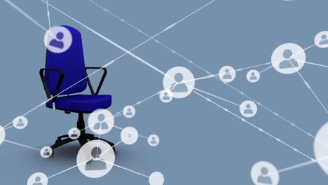 Animation-of-network-of-connections-with-icons-over-office-chair