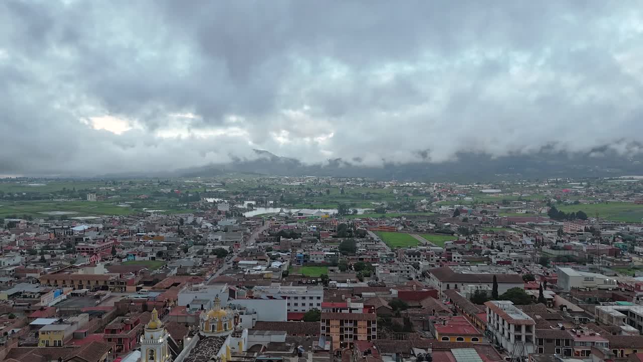 Hyperlapse Aerial View of Clouds and Chignahuapan, Puebla, Mexico Town