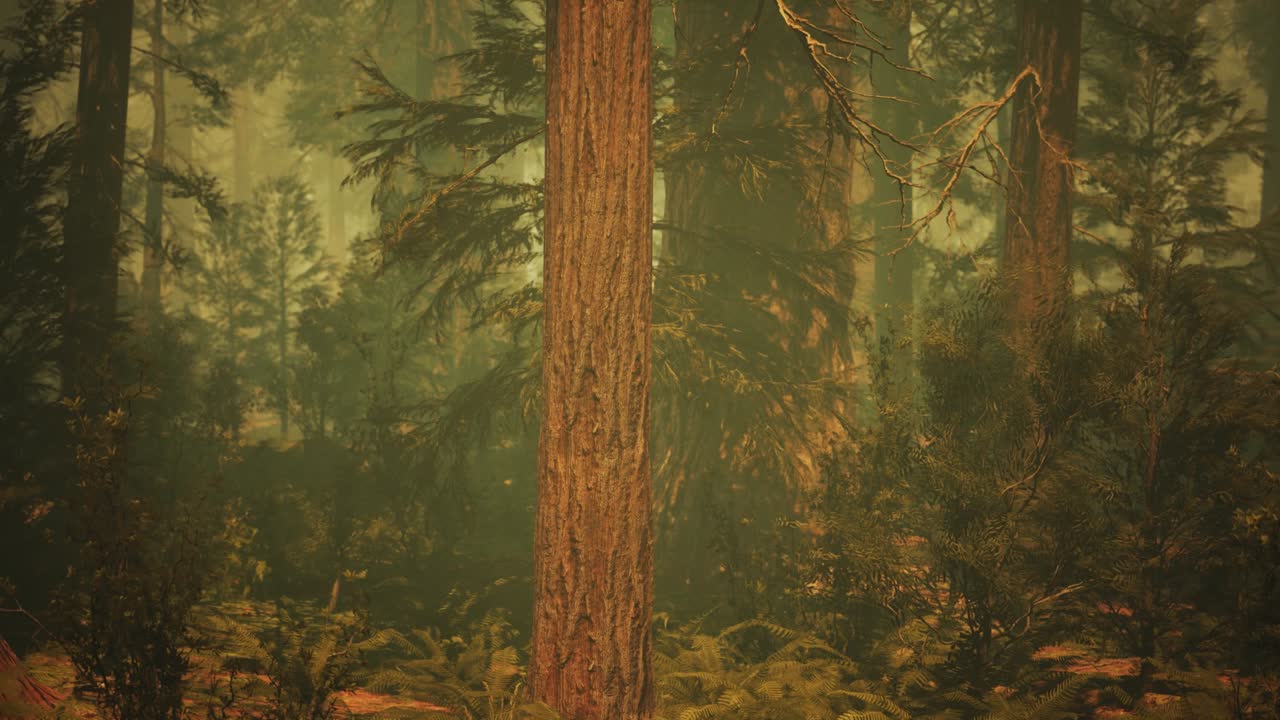 캘리포니아 의 세코이아 국립 공원 에서 여름 에 거대한 세코이아 나무 들 을  ⁇ 고 있다