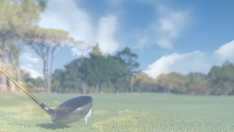 Animation-Von-Wolken-über-Golfball-Und-Golfschläger