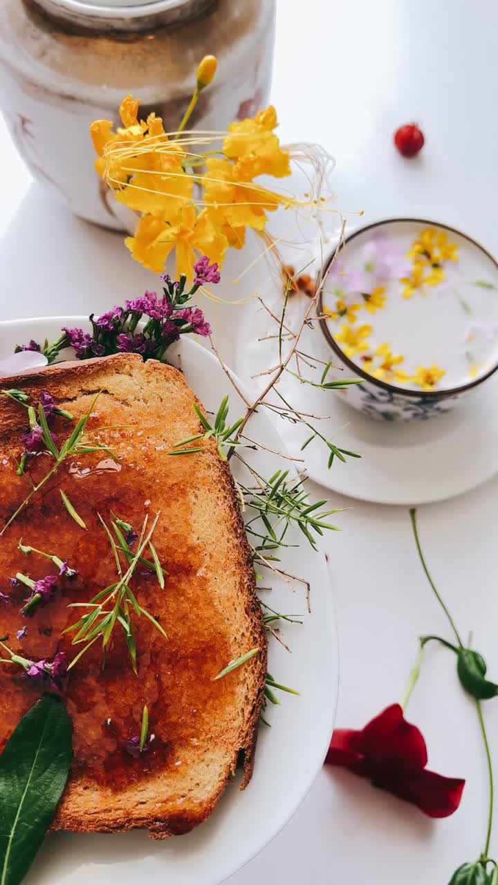 Breakfast with Flowers and Jam Toast
