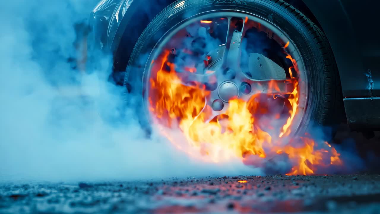 un coche en llamas al lado de la carretera