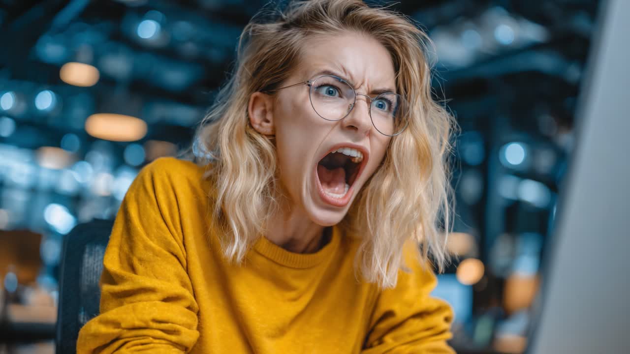A Frustrated Individual Expresses Intense Emotions While Using a Computer, Capturing the Essence of Anger and Confusion in a Modern Workspace Environment