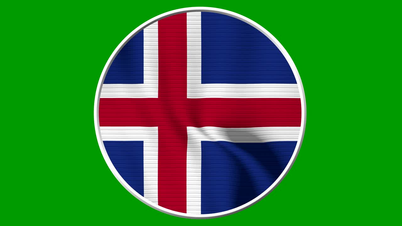 Iceland Circular Flag Loop - Realistic 4K flag waving in the wind