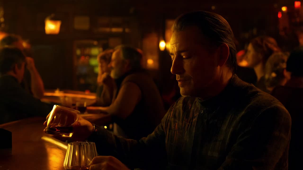 hombre bebiendo whisky en un bar