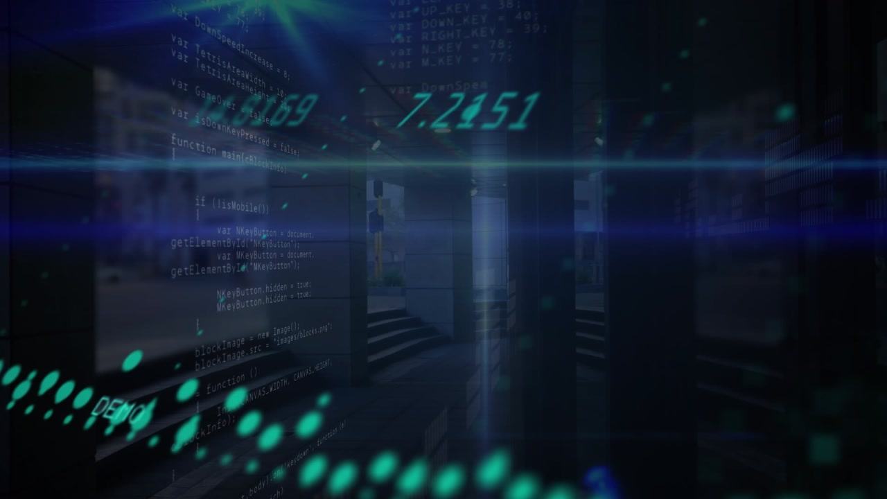 Animation of data processing over lift in office