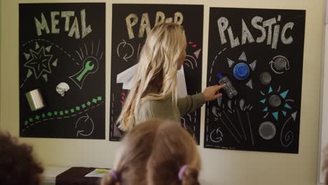 female teacher teaching kids in the class