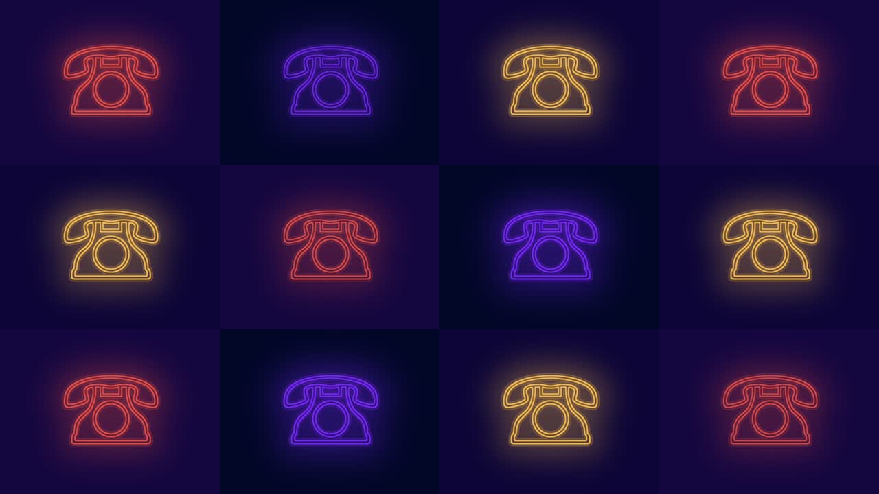 patrón de teléfono retro de neón en filas con luz pulsante