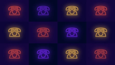 Neon-retro-telephone-pattern-in-rows-with-pulsing-light