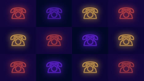 patrón de teléfono retro de neón en filas con luz pulsante