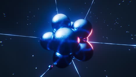 physics atom with dark blue background, 3d rendering.