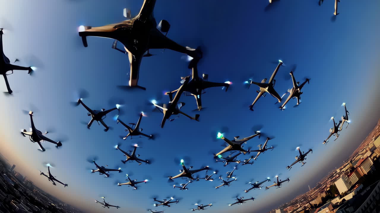 도시 내의 무인기 무리