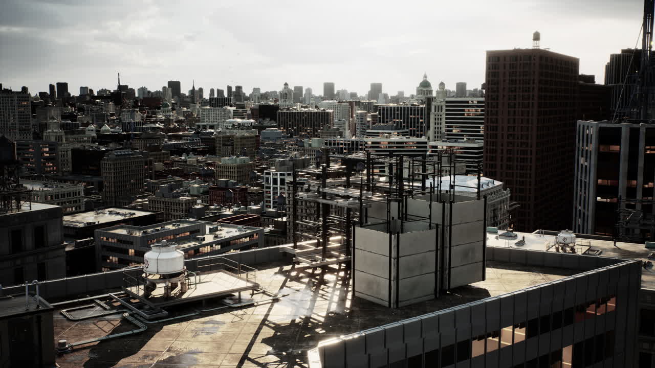 폭풍우 가 있는 가을 에 회색 구름 이 있는 도시 의 스카이라인