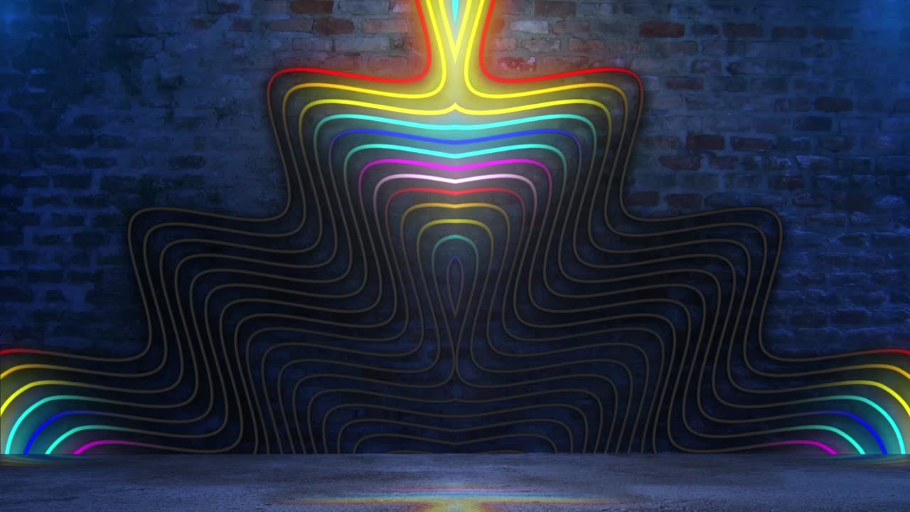 Neon Light Pattern on Brick Wall Background