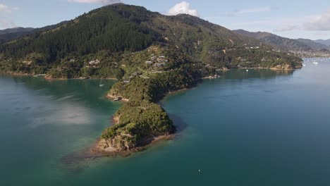 Overgrown,-hilly-headland-with-the-town-of-Picton-in-the-background