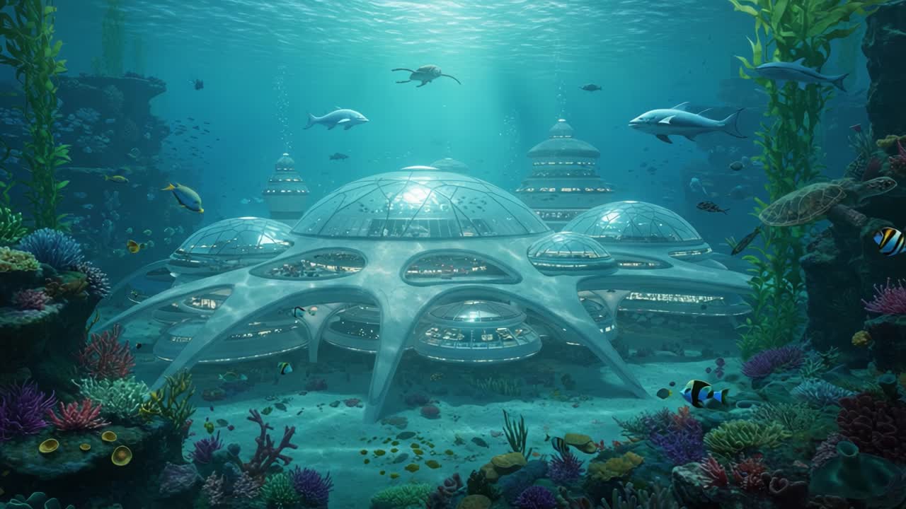 Exploring the Futuristic Underwater City: A Stunning Undersea Habitat Surrounded by Vibrant Marine Life and Advanced Structures Amidst Colorful Coral Reefs
