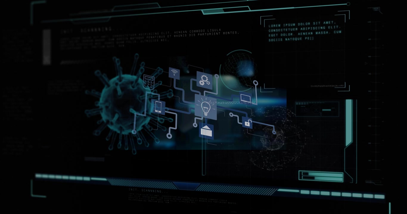 Animation of data processing and scanning on screen