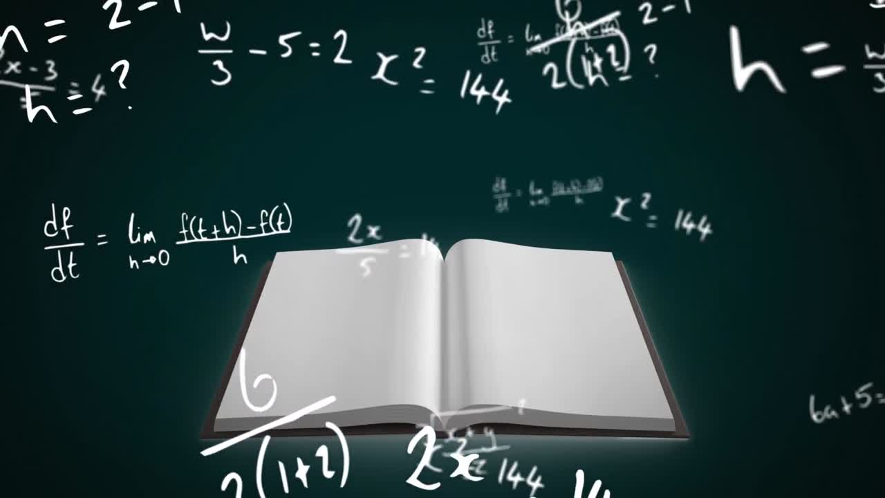 Mathematical equations against open book