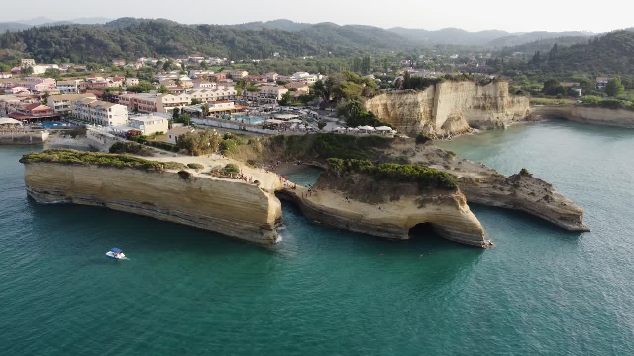 Aerial view of Corfu island Canal D'amour in Sidari area, with Famous Canal d'Amour on a beautiful clear day