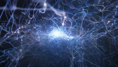 flowing blue and white energy traverses a network of neurons, illustrating connections within the nervous system